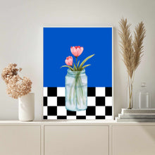 Load image into Gallery viewer, Floral Checkered Blue | Wall Art