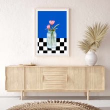 Load image into Gallery viewer, Floral Checkered Blue | Wall Art