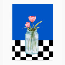 Load image into Gallery viewer, Floral Checkered Blue | Wall Art