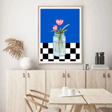 Load image into Gallery viewer, Floral Checkered Blue | Wall Art