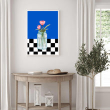 Load image into Gallery viewer, Floral Checkered Blue | Wall Art