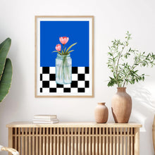 Load image into Gallery viewer, Floral Checkered Blue | Wall Art