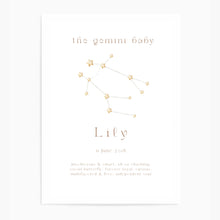 Load image into Gallery viewer, Personalised The Gemini Baby Constellation