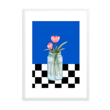 Load image into Gallery viewer, Floral Checkered Blue | Wall Art