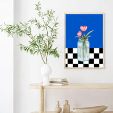 Load image into Gallery viewer, Floral Checkered Blue | Wall Art