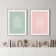 Load image into Gallery viewer, Boho Arch Green & Pink Set of 2