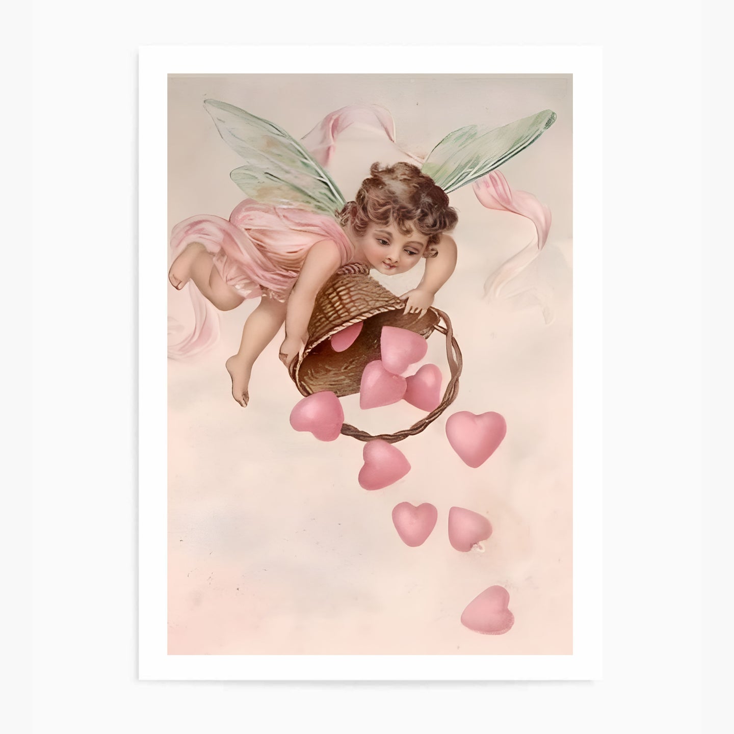 Coquette Cherub Pink Hearts | Wall Art Print