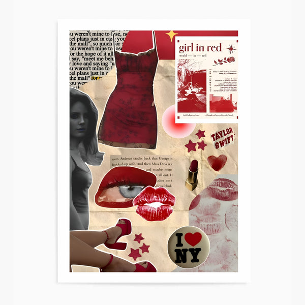 Girl In Red Collage | Wall Art Print