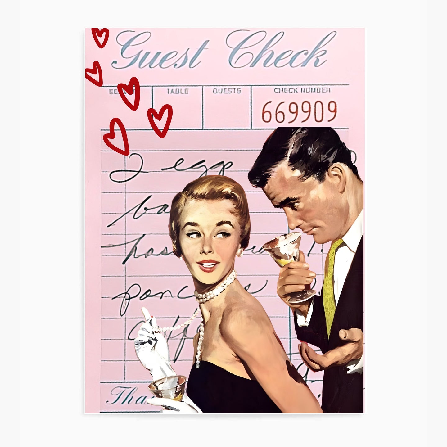 Guest Check Love Couple Pink | Wall Art