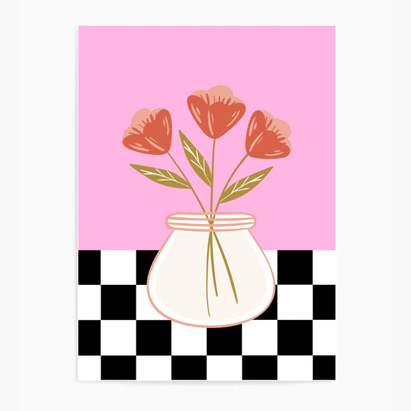 Floral Checkered Pink | Wall Art