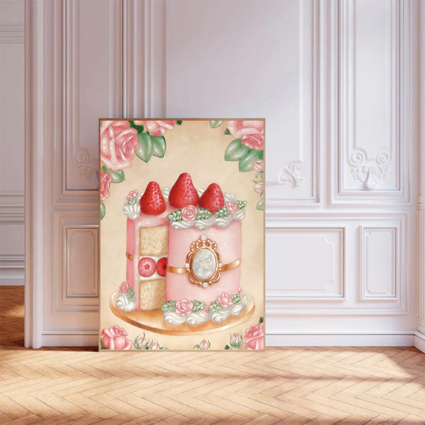 Vintage Strawberry Cake | Wall Art Print