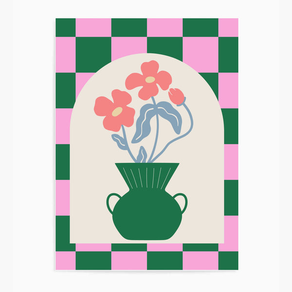 Vase of Flowers Checkered Arch | Wall Art