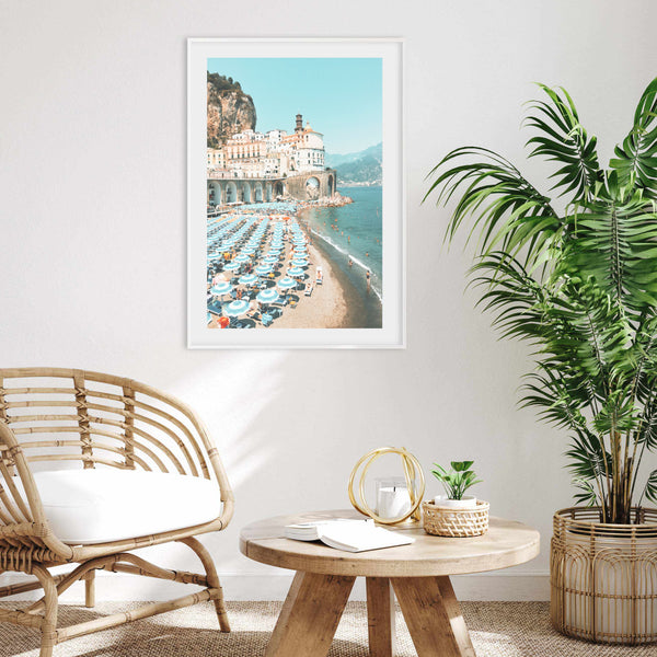 Amalfi Coast Beach & Umbrella | Art Print