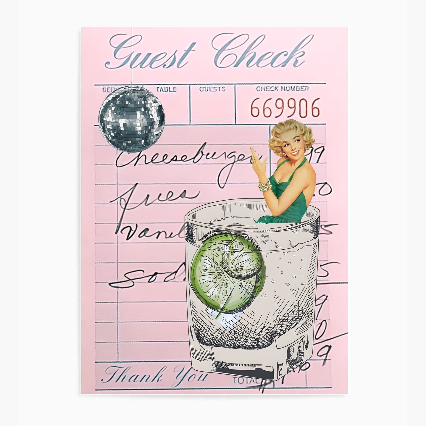 Guest Check Cocktail Disco Pink | Wall Art