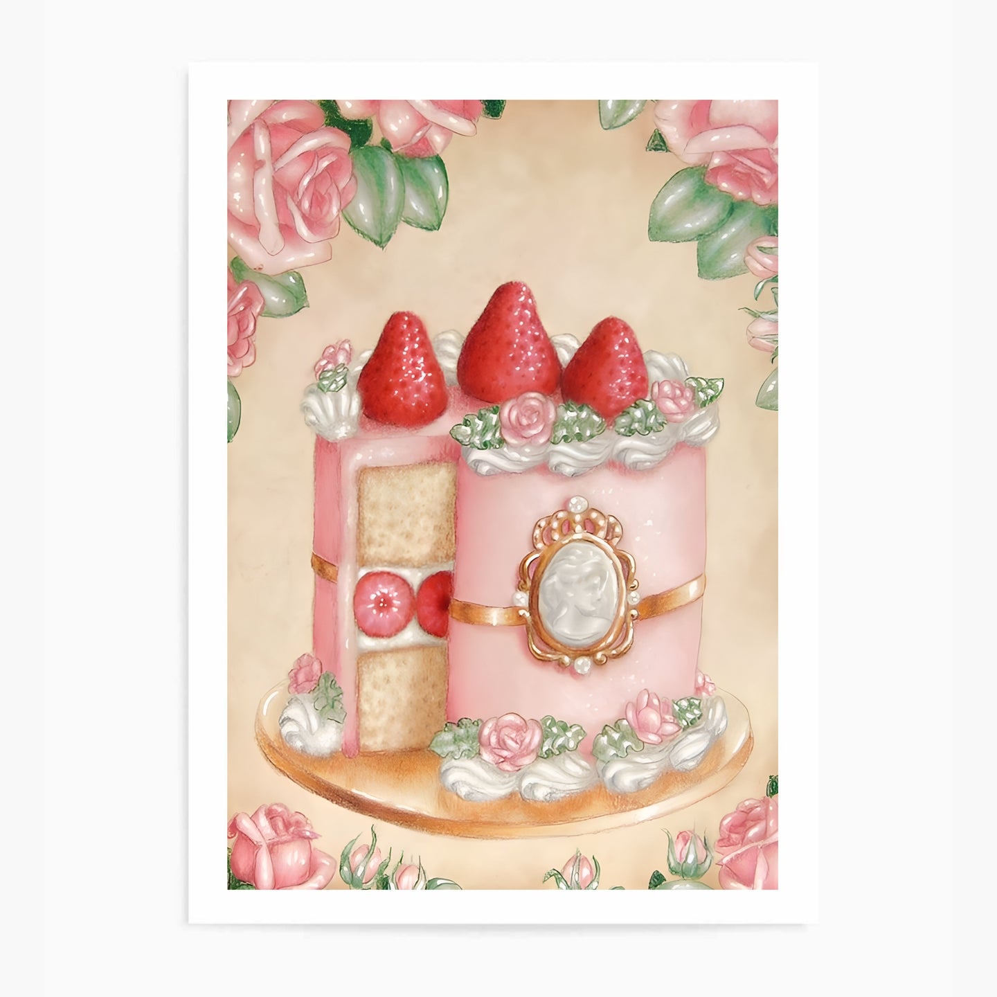 Vintage Strawberry Cake | Wall Art Print