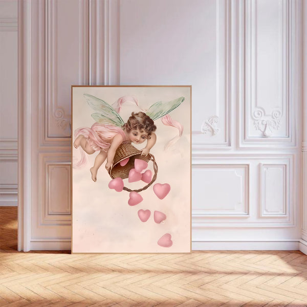 Coquette Cherub Pink Hearts | Wall Art Print