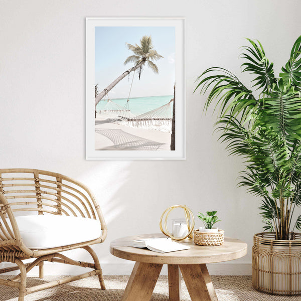 Palm Tree Beach Hammock | Art Print