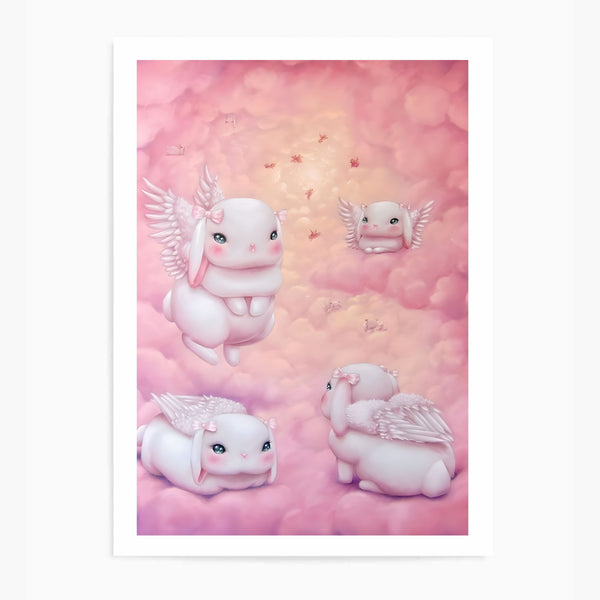 Vintage Winged Bunnies | Wall Art Print
