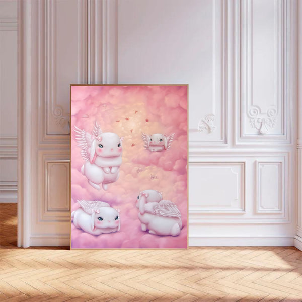 Vintage Winged Bunnies | Wall Art Print