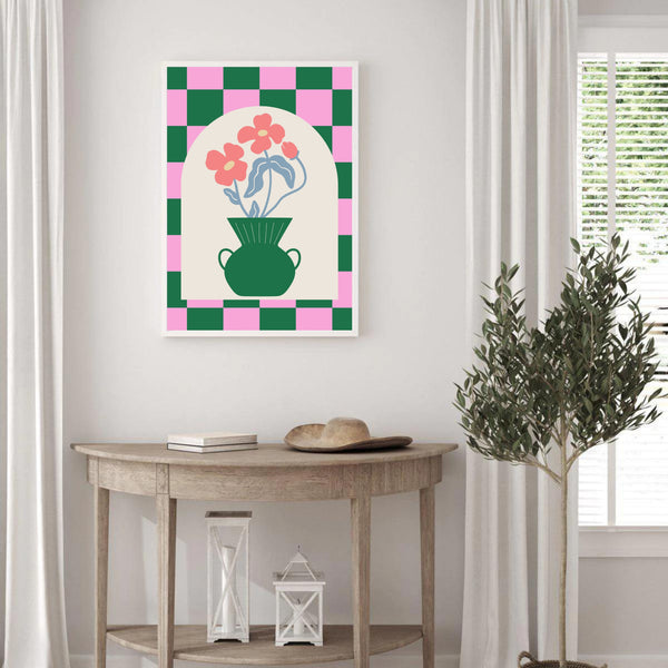 Vase of Flowers Checkered Arch | Wall Art
