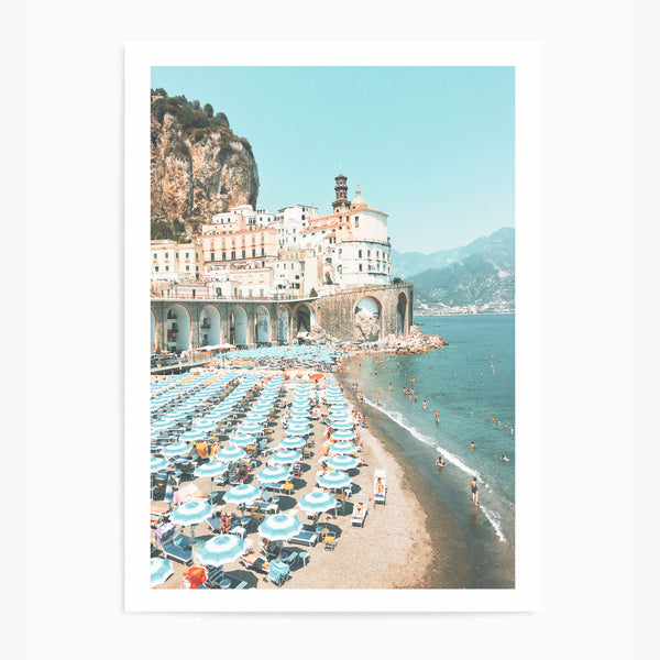 Amalfi Coast Beach & Umbrella | Art Print