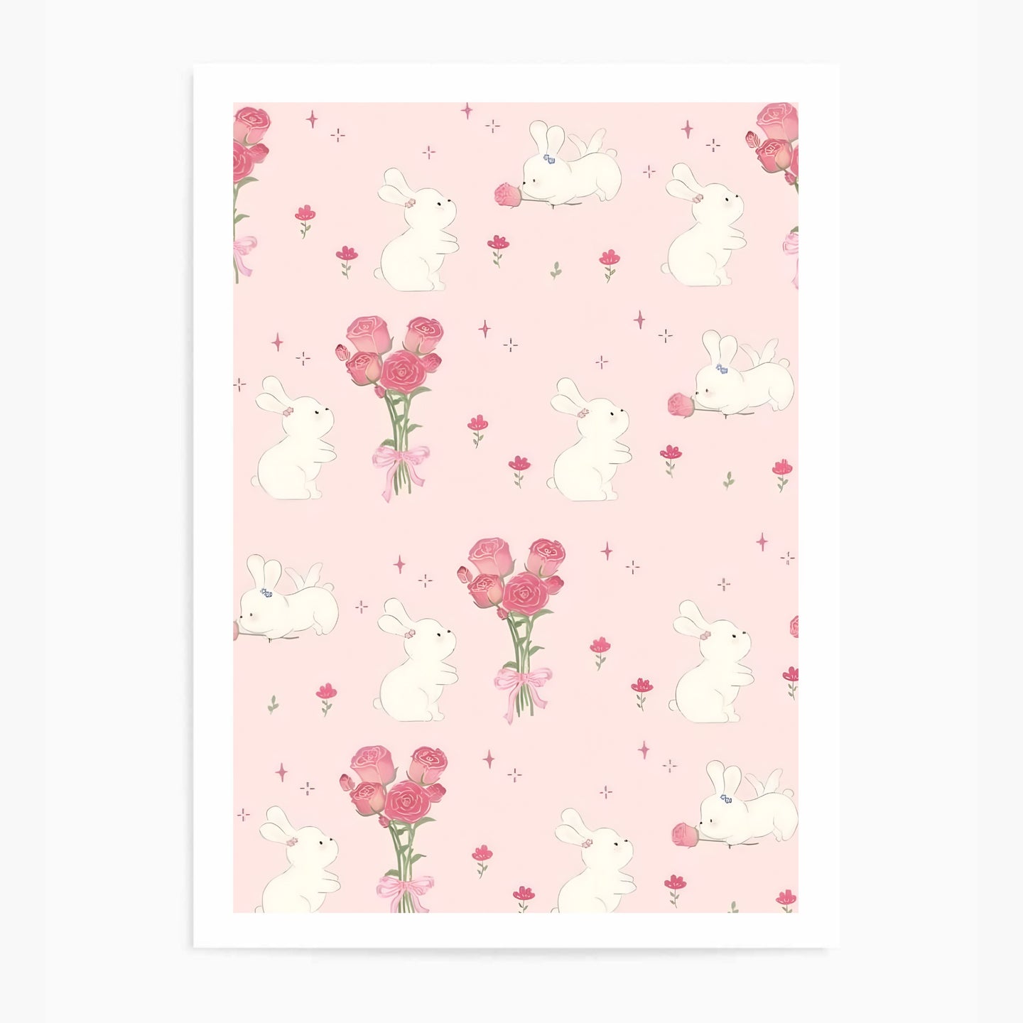 Vintage Bunnies & Roses | Wall Art Print