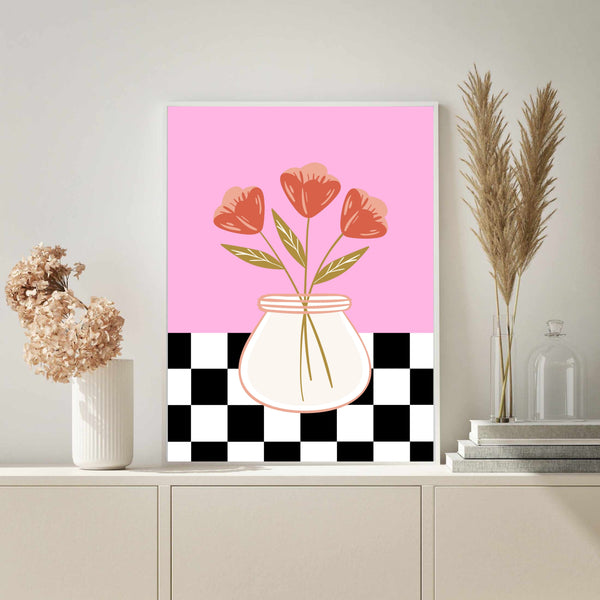 Floral Checkered Pink | Wall Art