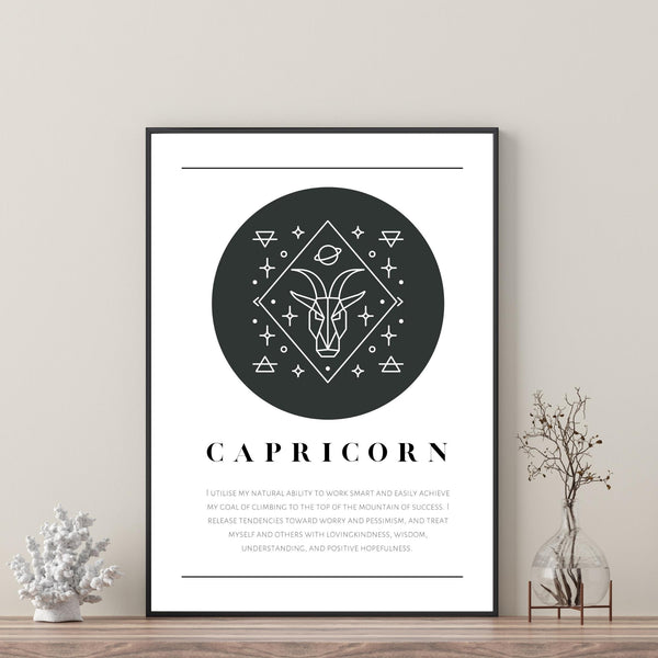 Capricorn Zodiac Black & White