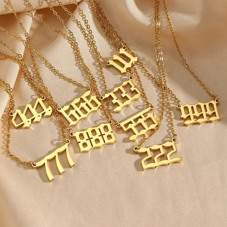 Angel Number Necklaces (Old English Font)