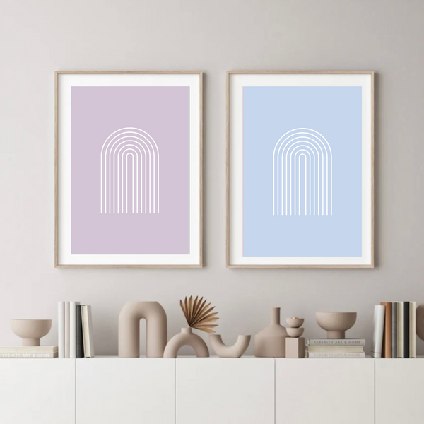 Boho Arch Blue & Mauve Set of 2