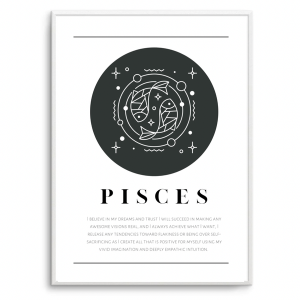 Pisces Zodiac Black & White