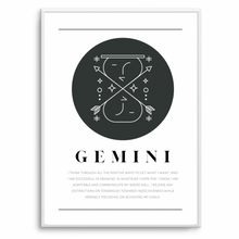 Load image into Gallery viewer, Gemini Zodiac Black &amp; White
