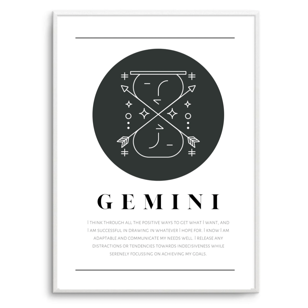 Gemini Zodiac Black & White